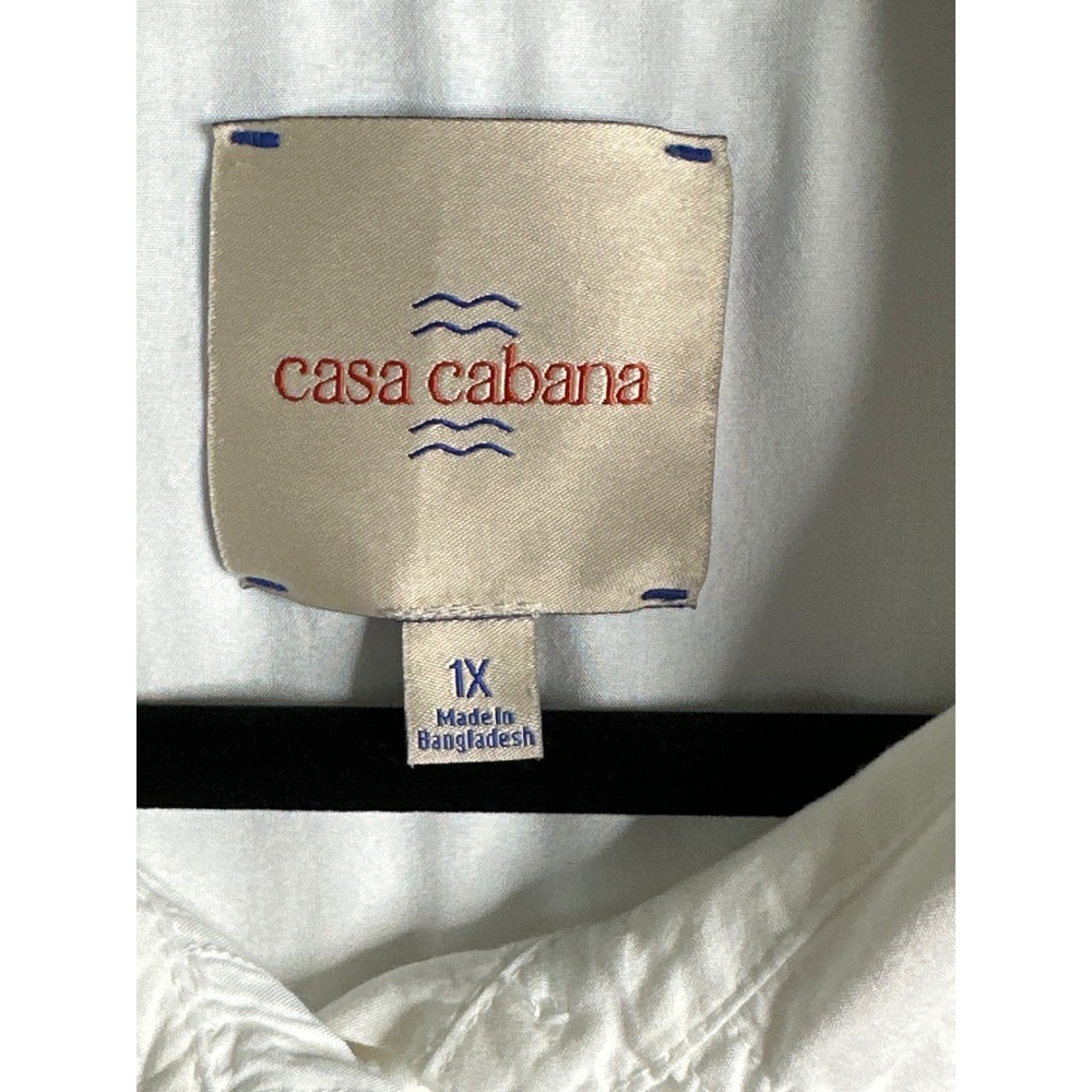 Casa Cabana‎ White Button Down Shirt Roll Tab Sleeve Pocket Detail Women's 1X - Picture 5 of 8